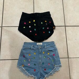 Mystique Boutique Black and Blue Jean Shorts with Colorful Gems